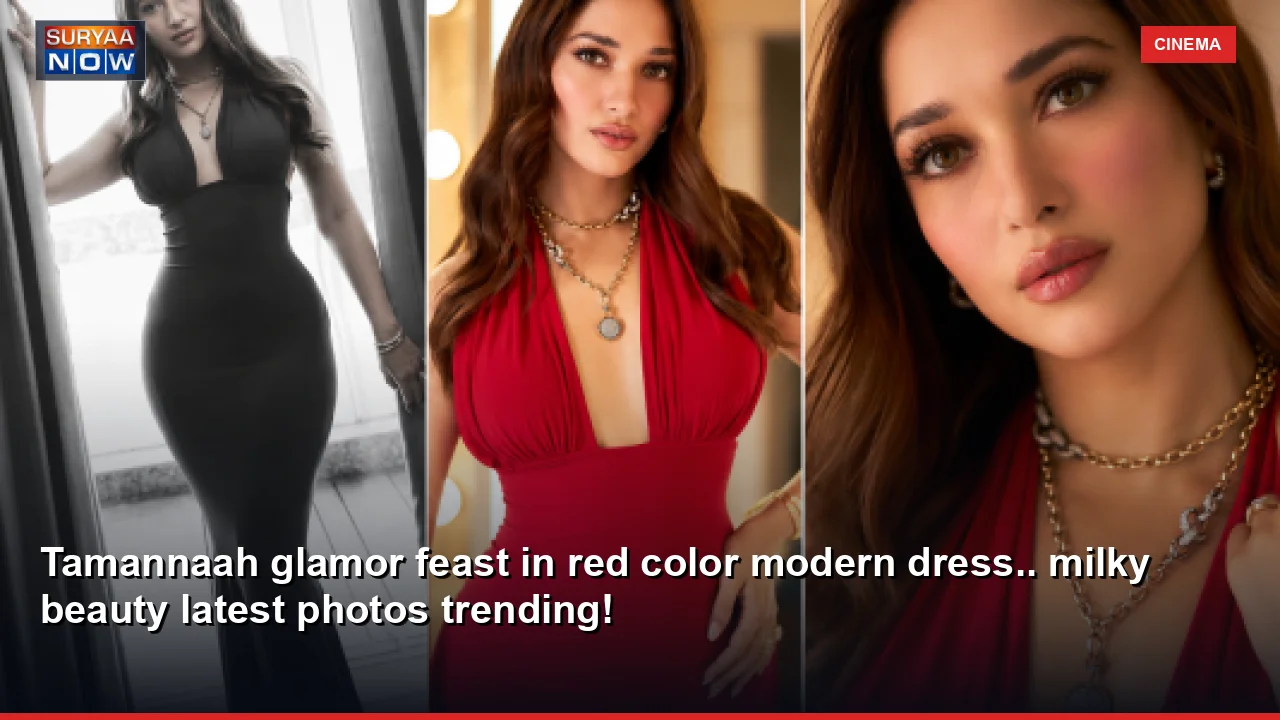 Tamannaah glamor feast in red color modern dress.. milky beauty latest photos trending!