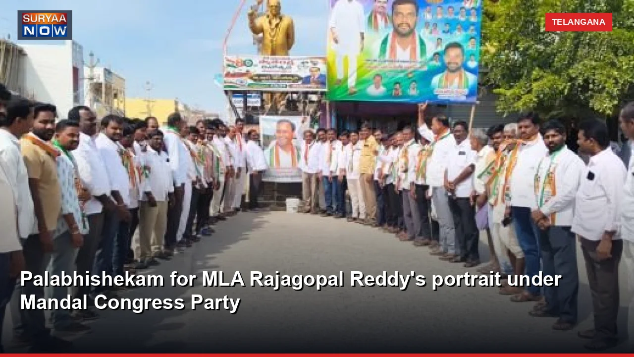 Palabhishekam for MLA Rajagopal Reddy's portrait under Mandal Congress Party