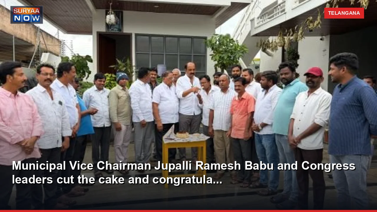 Municipal Vice Chairman Jupalli Ramesh Babu and Congress leaders cut the cake and congratula...