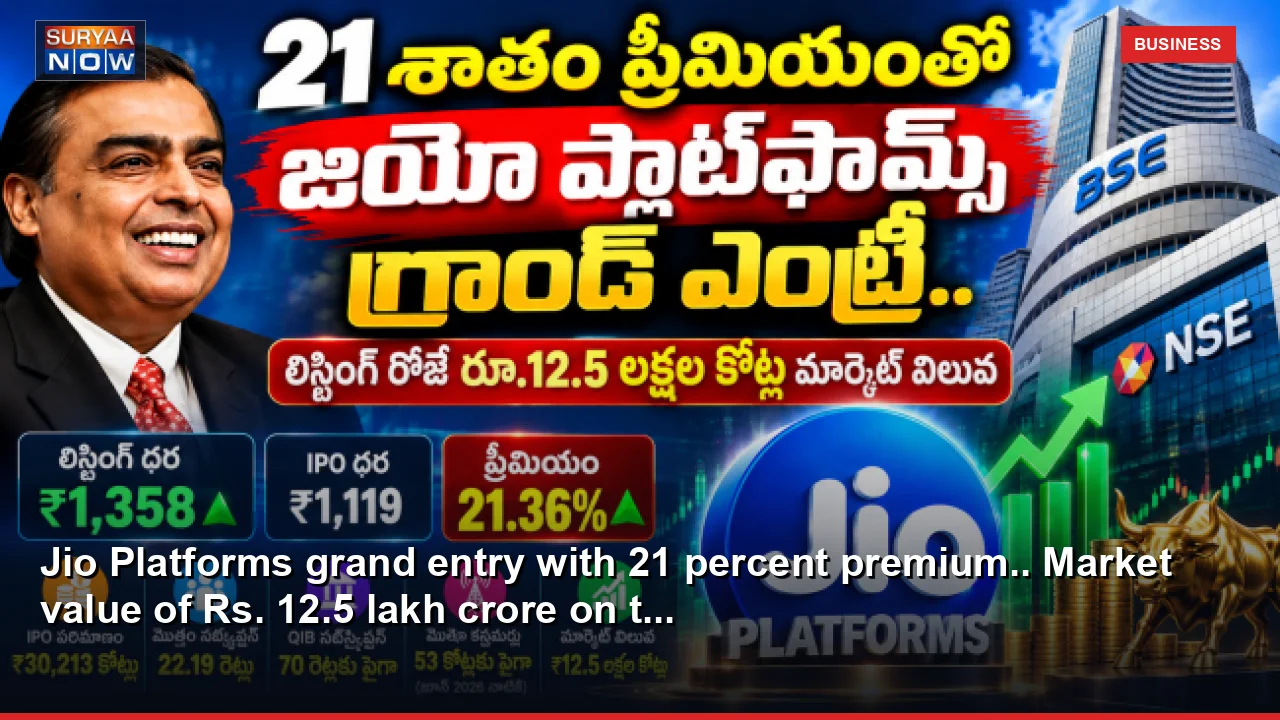 Jio Platforms grand entry with 21 percent premium.. Market value of Rs. 12.5 lakh crore on t...