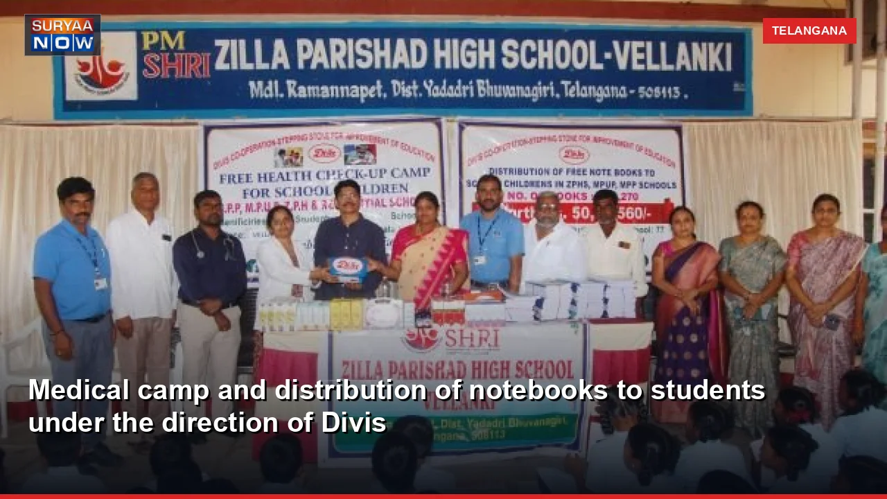 Medical camp and distribution of notebooks to students under the direction of Divis