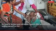 An elderly woman was seriously injured after accidentally setting herself on fire