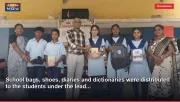 School bags, shoes, diaries and dictionaries were distributed to the students under the lead...